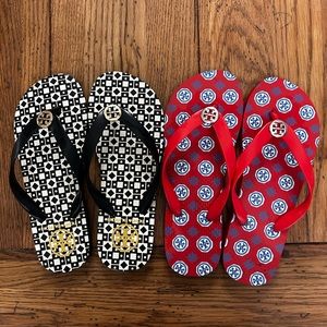 Two pairs size 6 Tory Burch Summer Logo Rubber Flip Flops